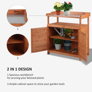 Potting Bench With Cupboard, Galvanized Top - 98x47x105 cm Outsunny