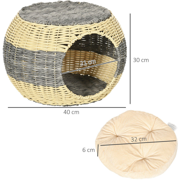 Wicker Cat Cave With Washable Cushion - 40x30cm