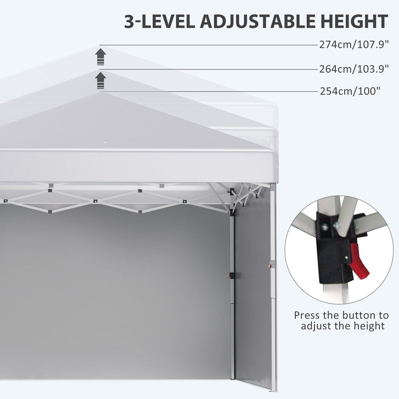 Outsunny 3x3m Pop Up Gazebo, White, 2 Sidewalls Outsunny