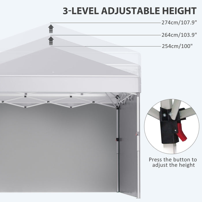 Outsunny 3x3m Pop Up Gazebo, White, 2 Sidewalls