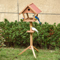 Freestanding Wooden Bird Feeder Table, 49x45x139 cm, Natural Pawhut