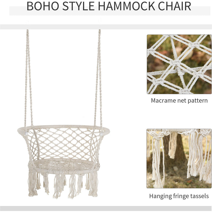 Cotton Rope Hammock Chair, Metal Frame, Cushion, Large Seat