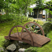 Wooden Garden Bridge, Arc Footbridge, Half Wheeled Railings Outsunny