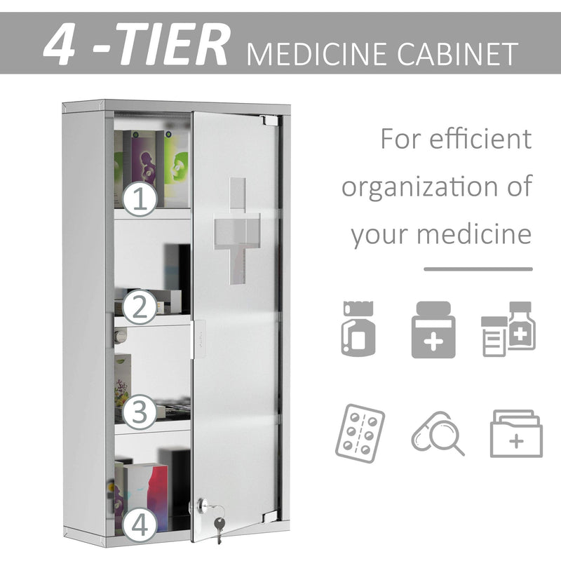Wall Mounted Medicine Cabinet With Lock 60 x 30 x 12 cm