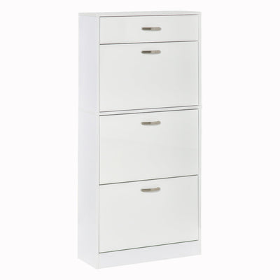 Shoe Cabinet, Wooden Shoe Storage Unit with 3 Pull Down Drawers, Multifunctional Dust-Proof Space-Saving Slim Cupboard for Hallway or Entryway White High Gloss Homcom