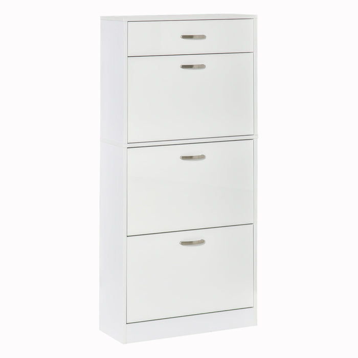 High Gloss Shoe Cabinet, 4 Drawers, 18 Pairs - White