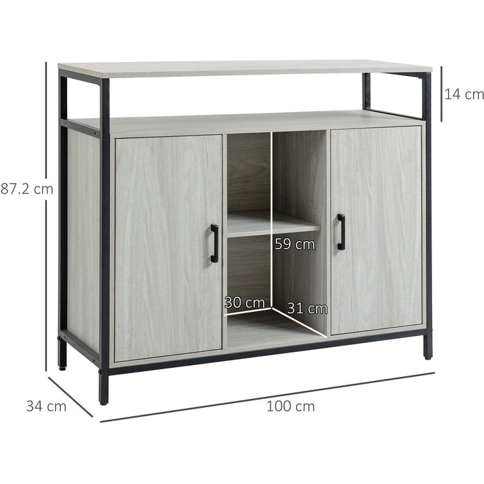 Grey Modern Sideboard, Steel Frame, 2 Doors, 120 x 40 x 75cm