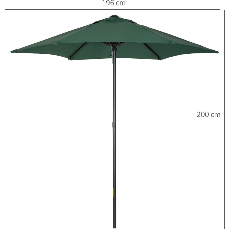 2m Outdoor Patio Parasol - Sun Shade, 6 Ribs Outsunny