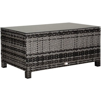 Outdoor Rattan Coffee Table, Iron Frame, Glass Top Outsunny