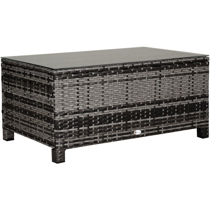 Outdoor Rattan Coffee Table, Iron Frame, Glass Top