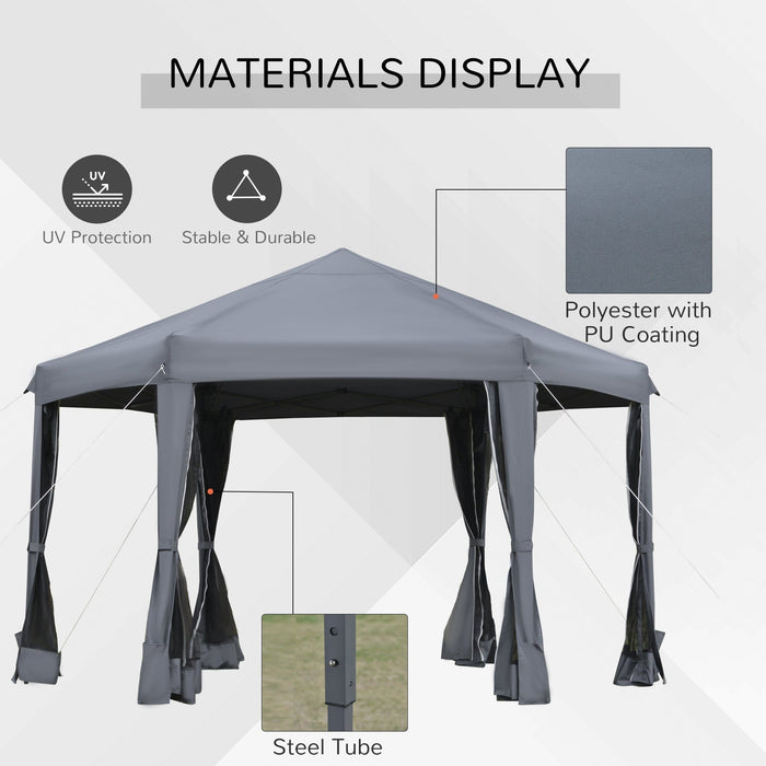 Hexagonal Pop Up Gazebo With Sides, Travel Case, 3.2m