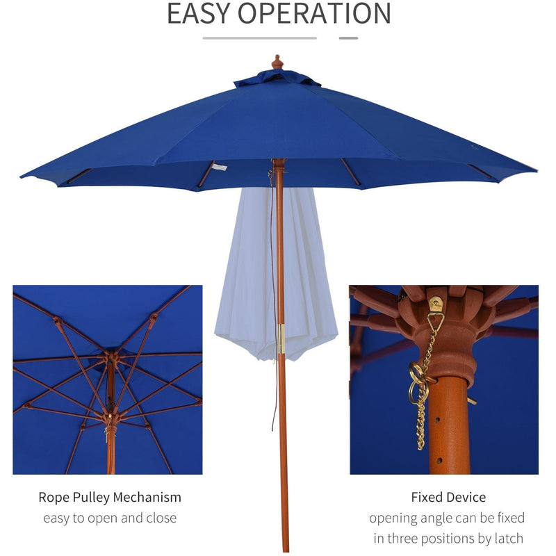 2.5m Wooden Garden Parasol - Top Vent