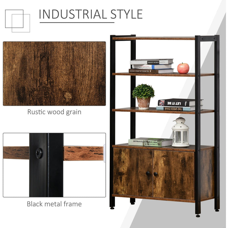 3 Tier Industrial Bookshelf, Rustic Brown, Storage Cabinet