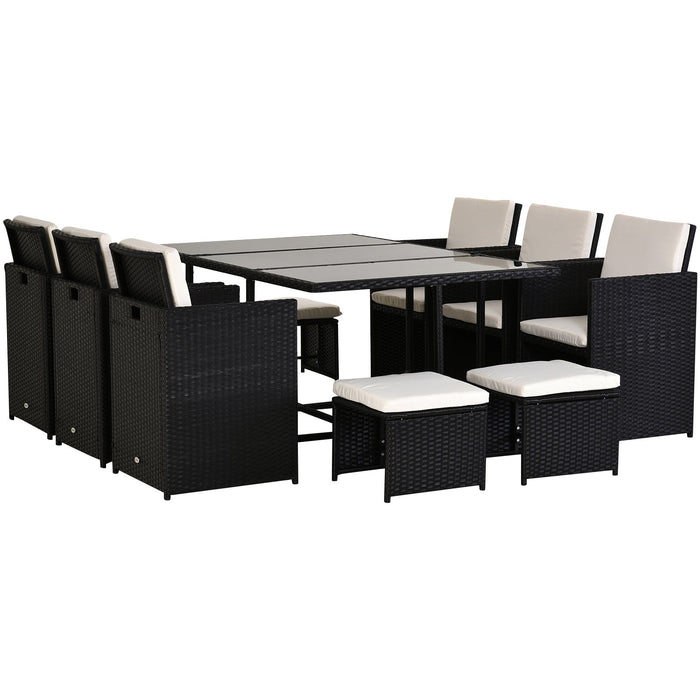 10 Seater Outdoor Dining Set with Stools & Table, Black Rattan