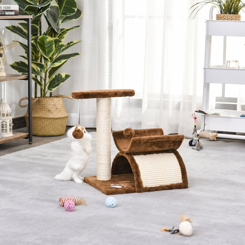 Brown Plush Cat Tree, L40 x W30 x H43 cm