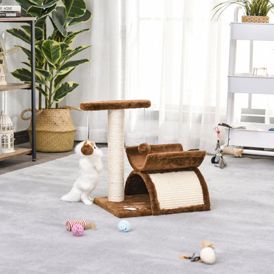 Brown Plush Cat Tree, L40 x W30 x H43 cm Pawhut