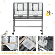 PawHut Double Rolling Metal Bird Cage Parrot Cage with Removable Metal Tray, Storage Shelf, Wood Perch, and Food Container Pawhut
