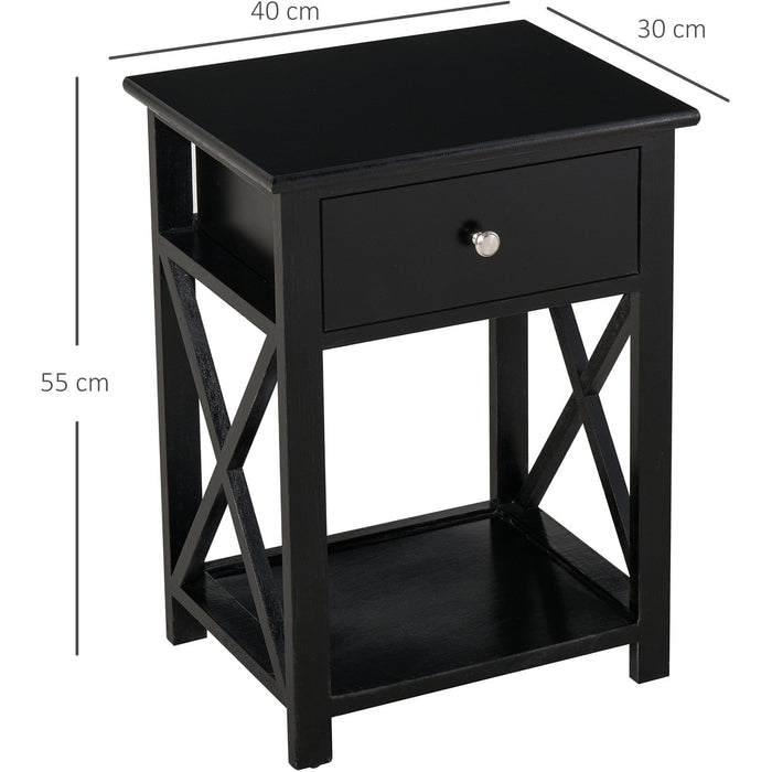 Traditional Accent End Table with X-Bar Shelf, 1 Drawer