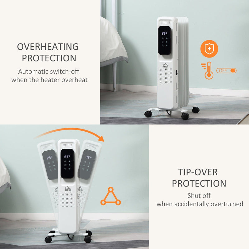 Oil Filled Radiator, 7 Fins, LED Display, Timer, 3 Settings