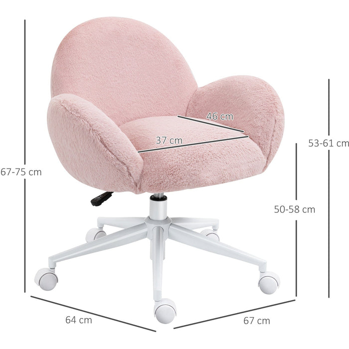 Pink Fluffy Wheelie Office Chair with Armrests