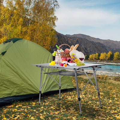 Portable Aluminium Picnic Table with Adjustable Height and Mesh Storage for Camping Silver Outsunny