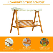 3 Seater Wooden Garden Swing, Cream White Outsunny