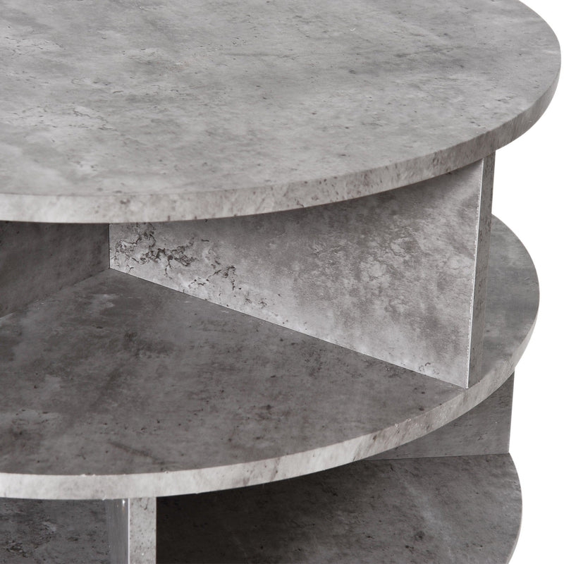 Round Side Table with Shelves and Wheels, Cement Colour