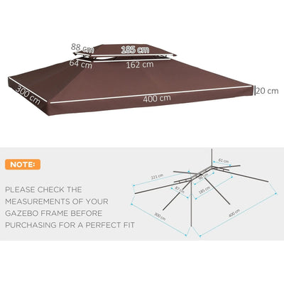 Waterproof Gazebo Canopy Replacement 3x4m, Coffee (Top Only) Outsunny