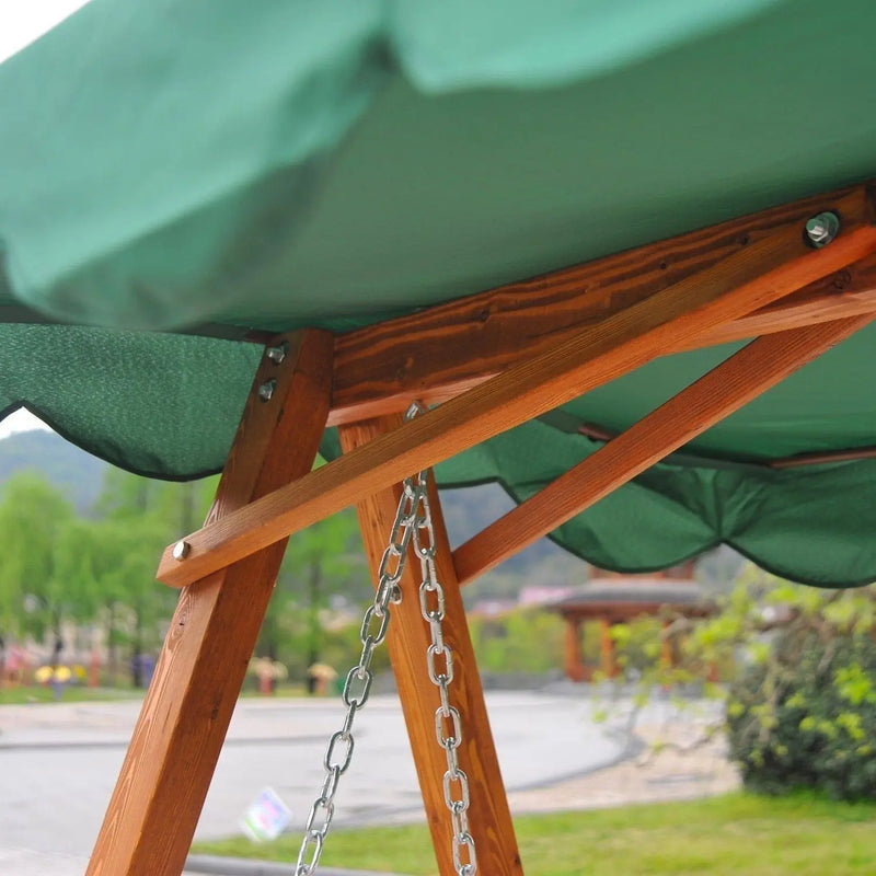 3 Seater Wooden Garden Swing Chair Bench, Green Outsunny