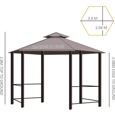 Hexagonal Metal Frame Gazebo With Sides, 3x3m Outsunny