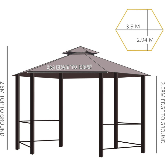 Hexagonal Metal Frame Gazebo With Sides, 3x3m