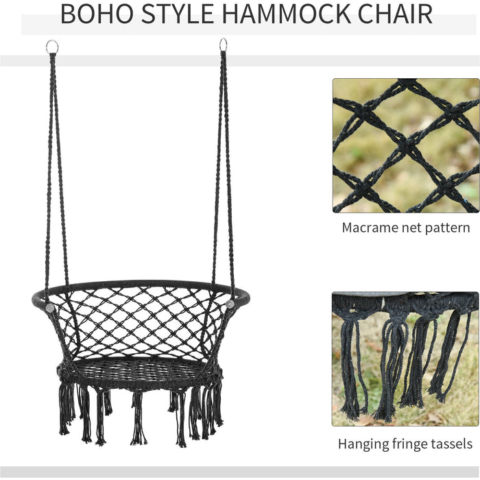 Cotton Rope Hammock Chair, Metal Frame, Cushion, Large Seat