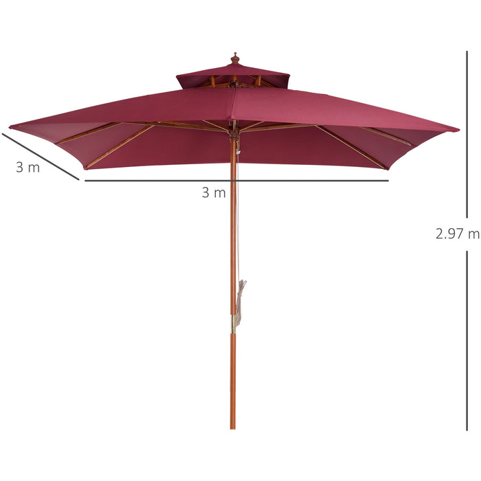 3m Patio Parasol Umbrella, Wine Red