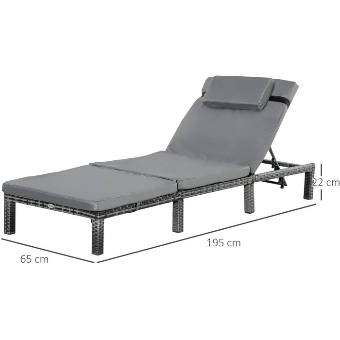 Rattan Sun Lounger With Cushions, Mixed Grey