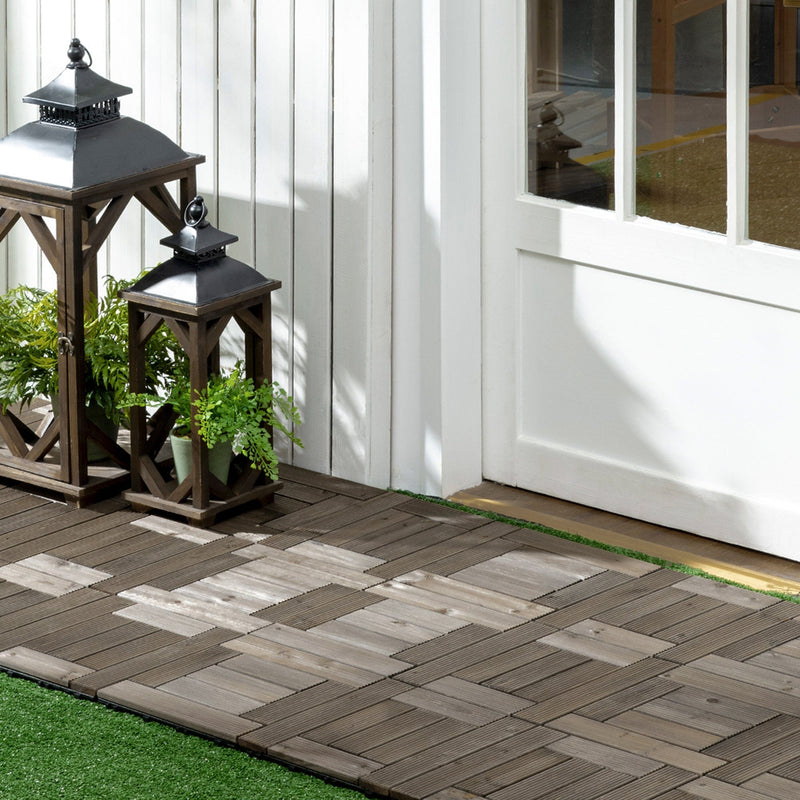 27 Pcs Solid Wood Interlocking Deck Floor Tile, Grey