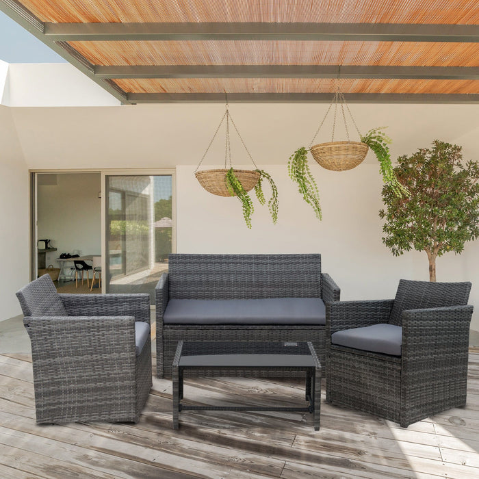 4 Seater Rattan Sofa Set with Bench Chairs & Coffee Table