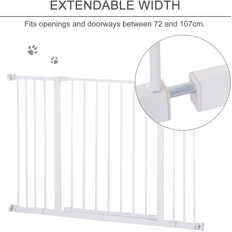 Pressure Fit Pet Safety Gate, Metal Fence, 72-107cm, White