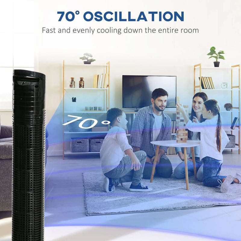 70° Oscillating Tower Fan with Remote, 3 Speed, 7.5h Timer Homcom