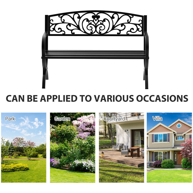 2 Seater Metal Garden Bench Outsunny