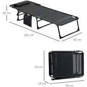 Outsunny Portable Sun Lounger, Folding Camping Bed Cot, Reclining Lounge Chair 5-position Adjustable Backrest w/Side Pocket for Patio Garden Black Outsunny