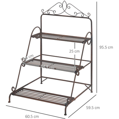 3 Tier Metal Plant Stand, Indoor/Outdoor Outsunny