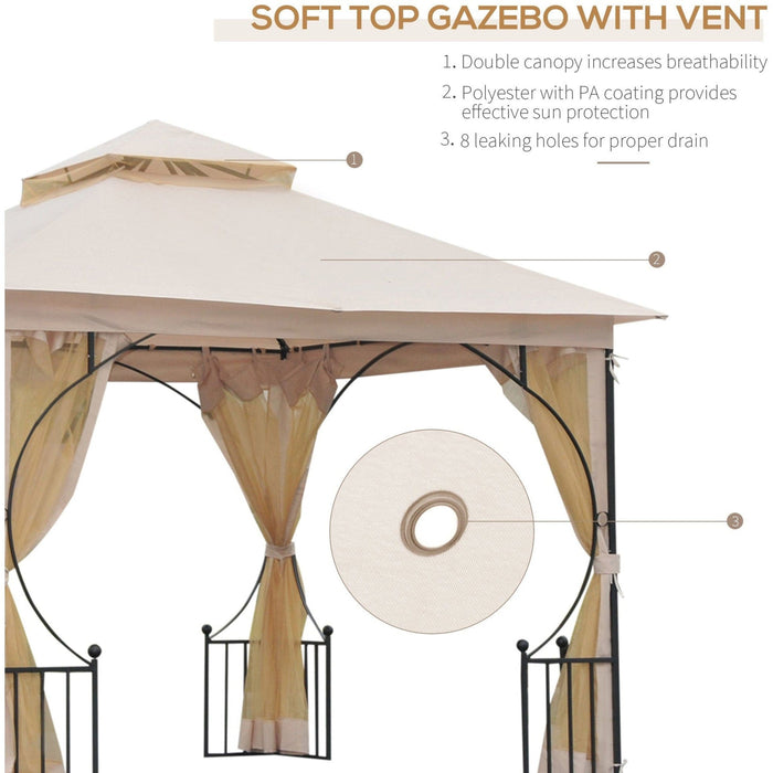 Metal Frame Gazebo With Privacy Curtains, Double Tier, 3x3m