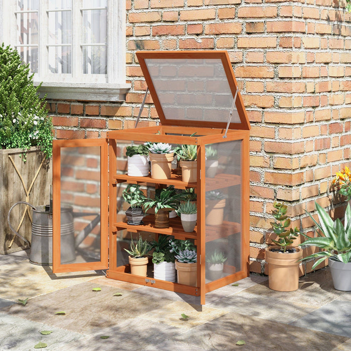 Small Wooden Greenhouse, Cold Frame, 3-Tier, 58 x 44 x 78cm
