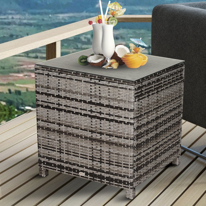 Rattan Side Table, Tempered Glass Top