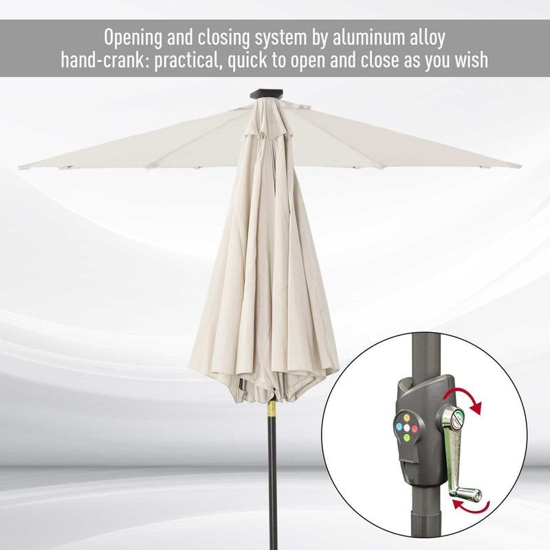 2.7m Garden Umbrella With Lights, Tilt, Crank