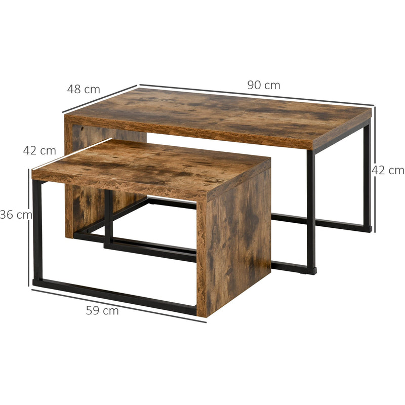 2pc Industrial Coffee Tables, Black & Brown