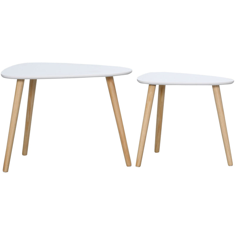 White Modern Side Table Set of 2, Triangular, Wood Legs