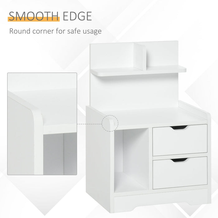 White Bedside Table, 2 Drawers & Storage Shelves