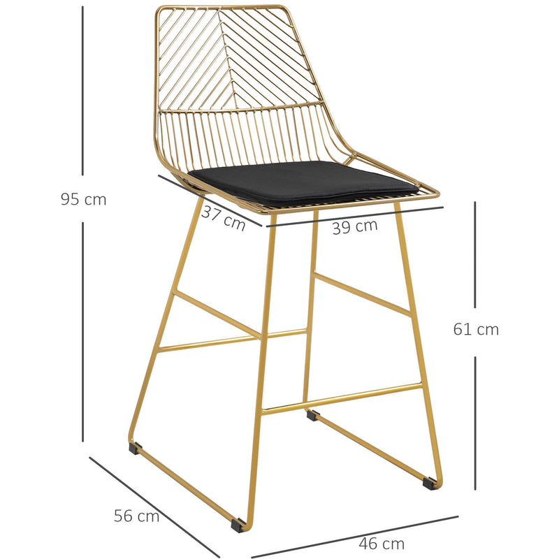 Set of 2 Gold Wire Metal Bar Stools