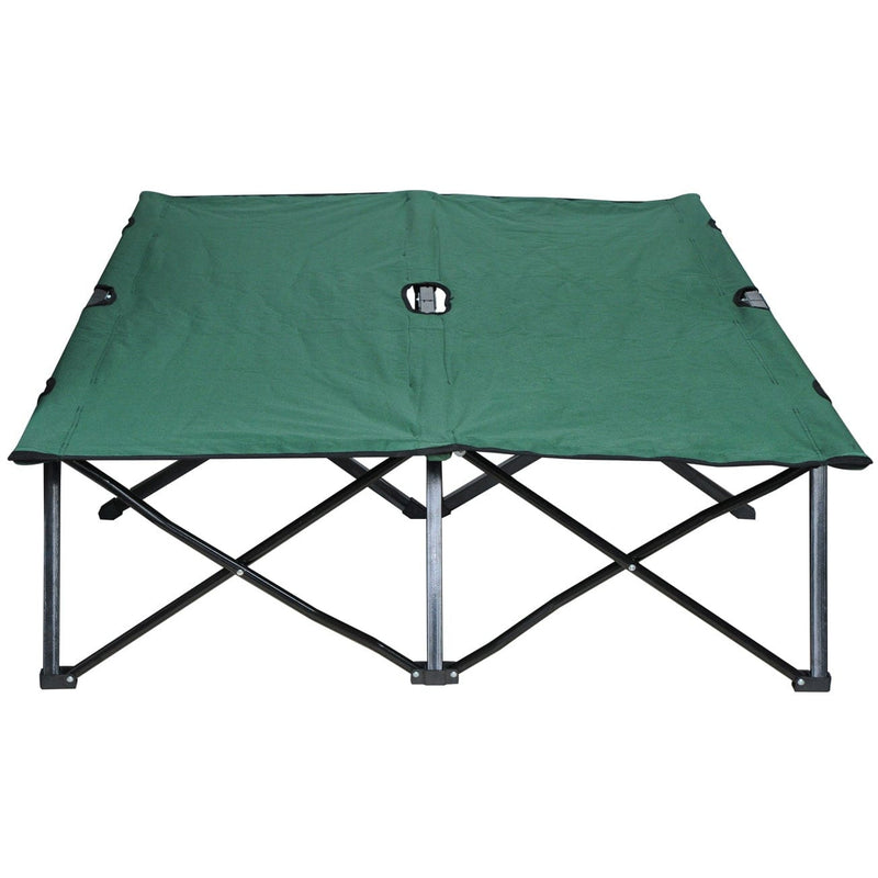 Outsunny Double Camping Cot Foldable Sunbed Outdoor Patio Sleeping Bed Super Light w/ Carr Bag (Green) Outsunny